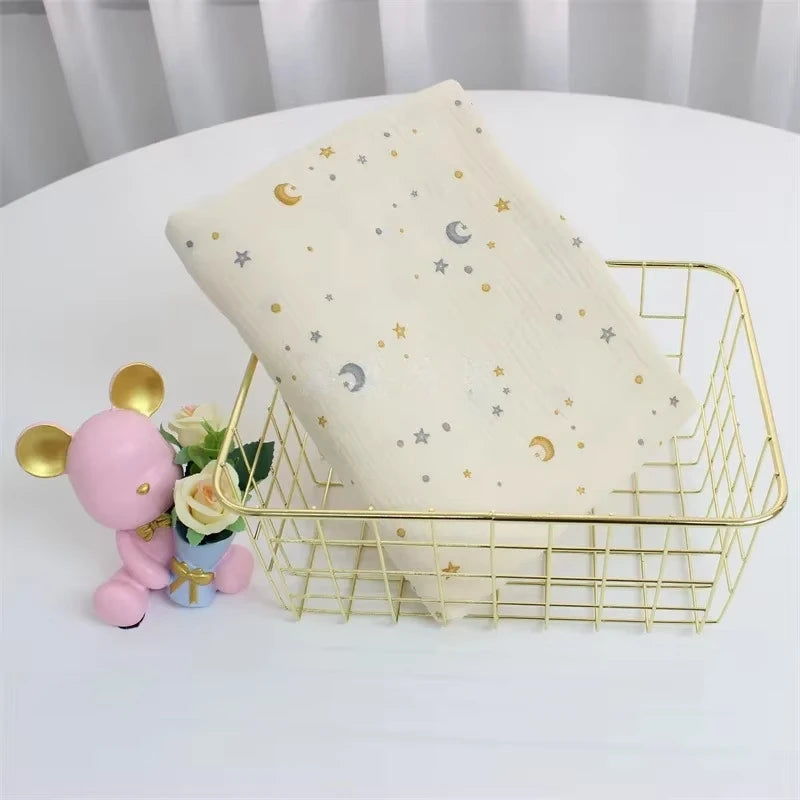135x50cm Breathable Baby Cotton Double-Layer Gauze Star Moon Baby Clothing Fabric