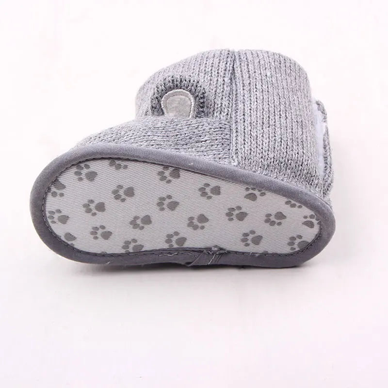 New Autumn and Winter Styles of Baby Shoes for 0-1 Year Old: Little Bear Knitted Fleece Baby Cotton Boots and Walking Shoes