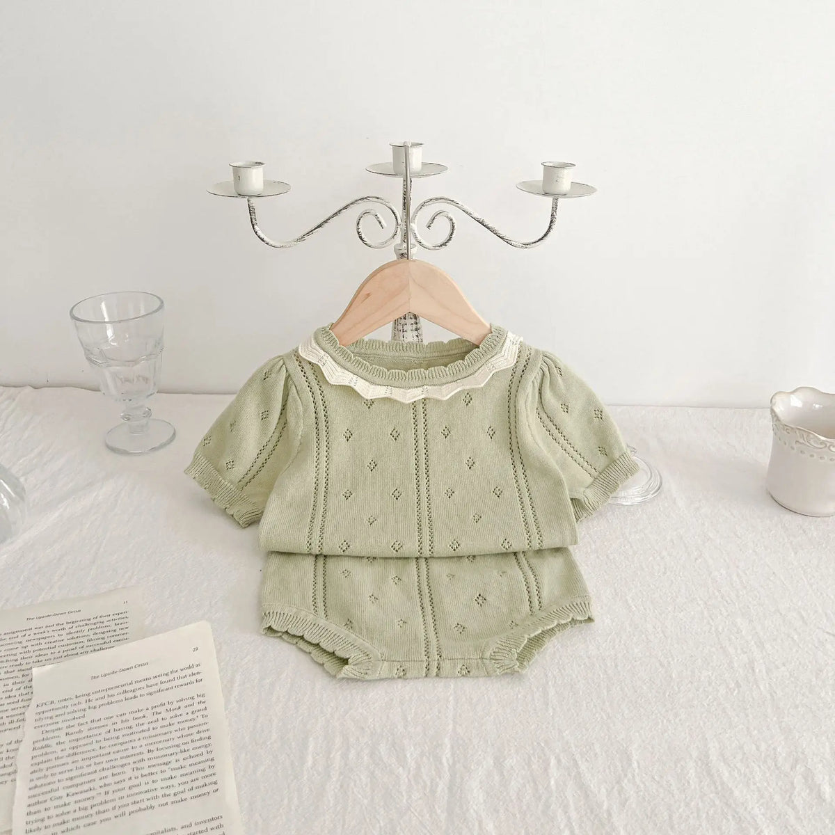0-18M Summer Baby Clothing Set Hollow Out Knit Tee Tops Shorts Girls Suit Kids Fashion Baby Clothing 2Pcs Set