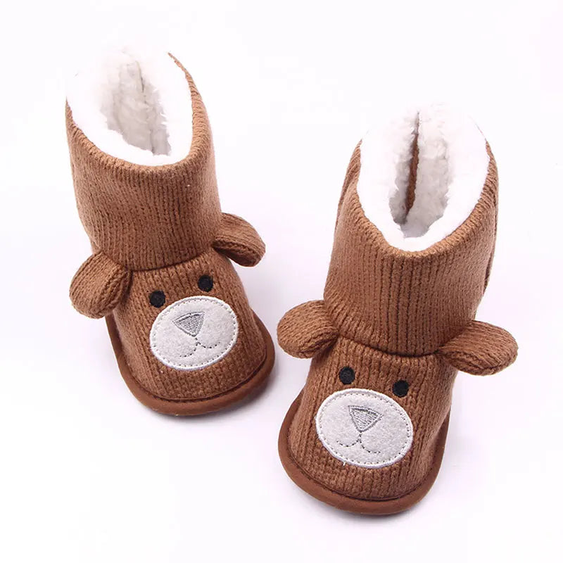 New Autumn and Winter Styles of Baby Shoes for 0-1 Year Old: Little Bear Knitted Fleece Baby Cotton Boots and Walking Shoes