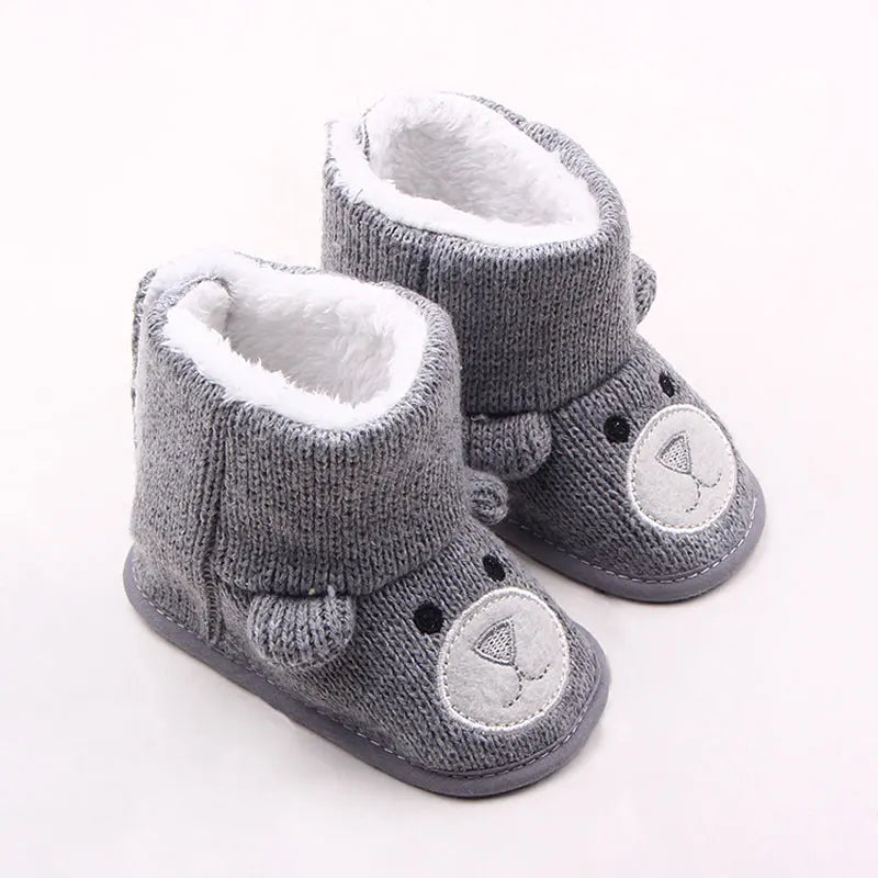 New Autumn and Winter Styles of Baby Shoes for 0-1 Year Old: Little Bear Knitted Fleece Baby Cotton Boots and Walking Shoes