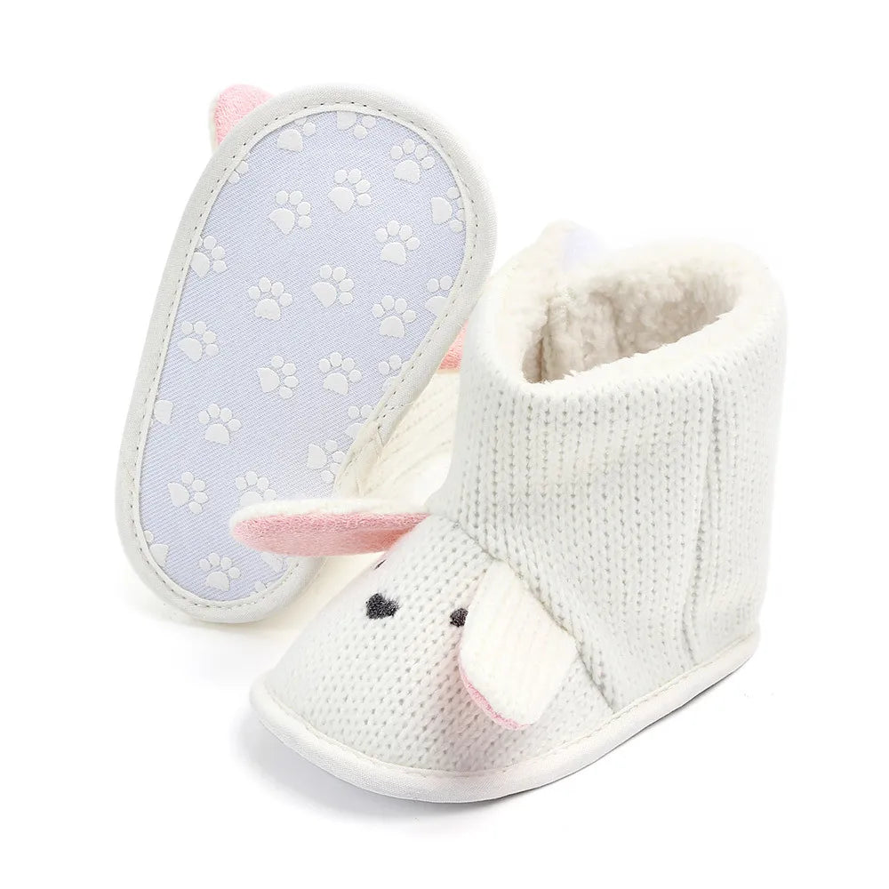 New Autumn and Winter Styles of Baby Shoes for 0-1 Year Old: Little Bear Knitted Fleece Baby Cotton Boots and Walking Shoes