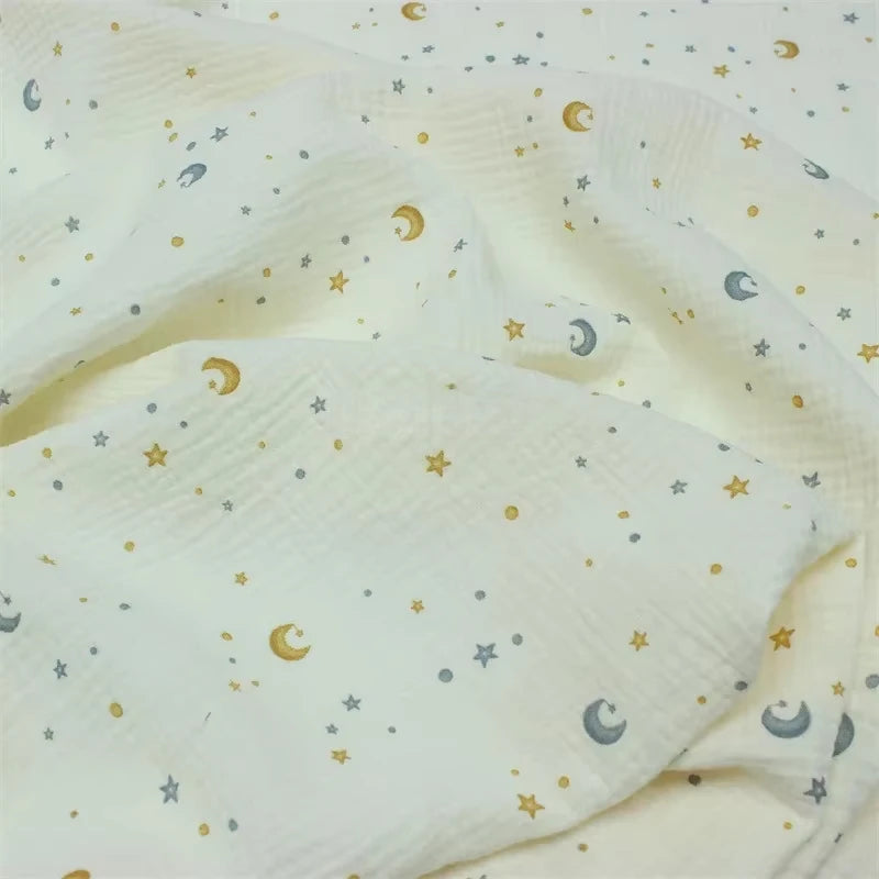 135x50cm Breathable Baby Cotton Double-Layer Gauze Star Moon Baby Clothing Fabric