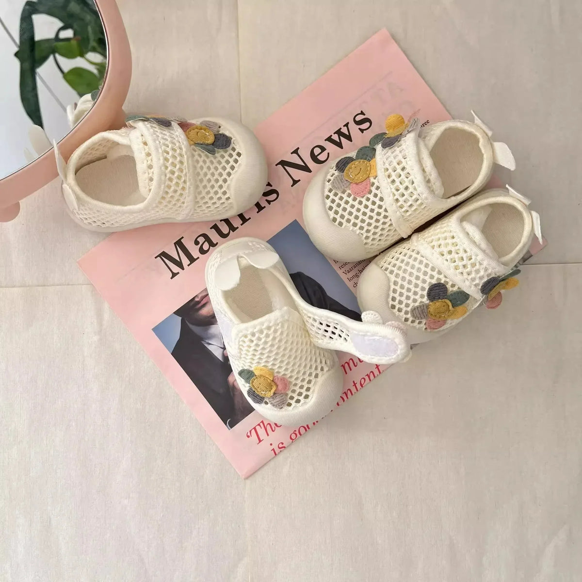 Baby Casual Shoes Toes Capped Anti-kicked 2025 Summer New Kids Walking Shoes Embroidered Flower Girls Flat Shoes Mesh Breathable