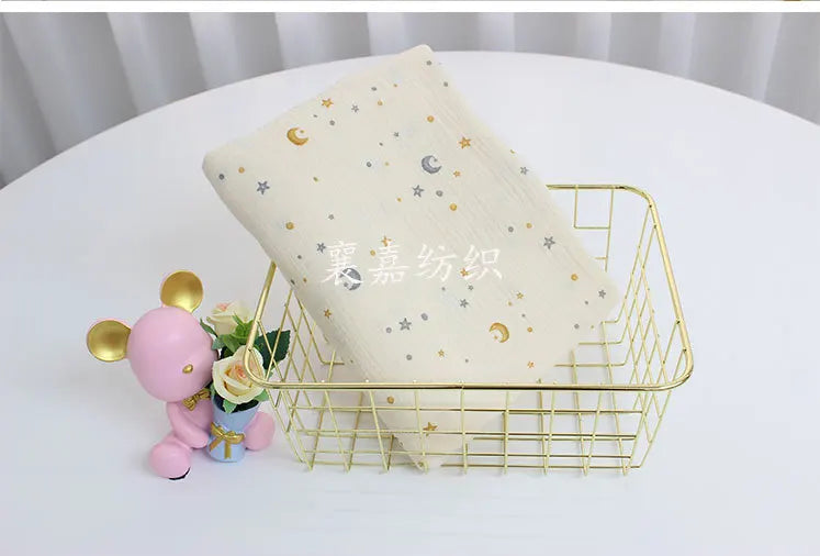 135x50cm Breathable Baby Cotton Double-Layer Gauze Star Moon Baby Clothing Fabric