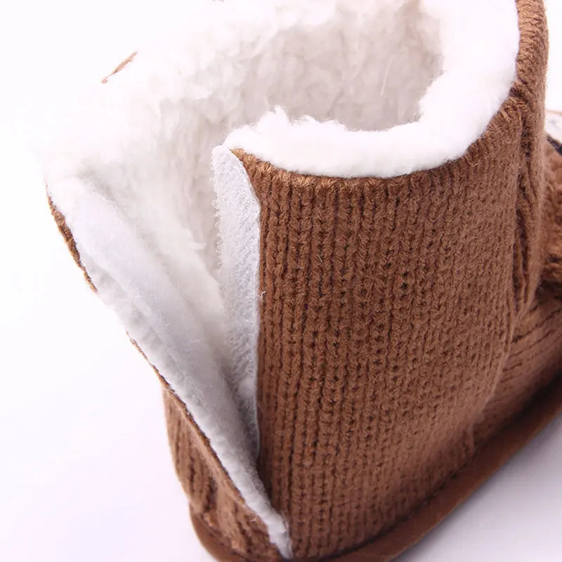 New Autumn and Winter Styles of Baby Shoes for 0-1 Year Old: Little Bear Knitted Fleece Baby Cotton Boots and Walking Shoes