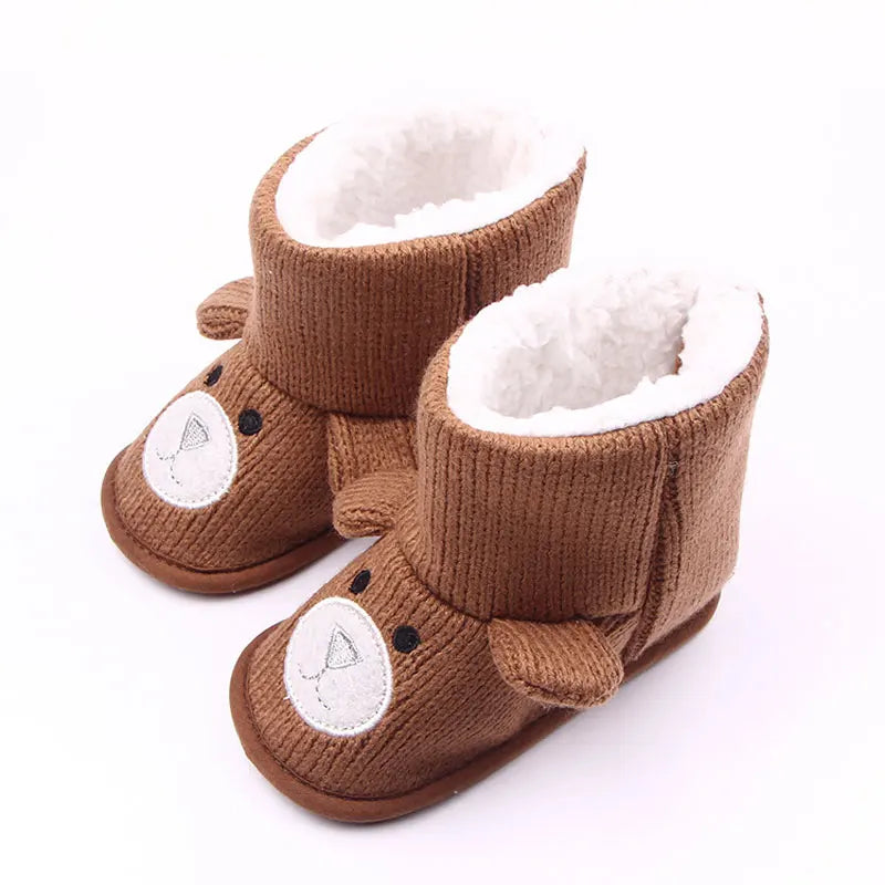 New Autumn and Winter Styles of Baby Shoes for 0-1 Year Old: Little Bear Knitted Fleece Baby Cotton Boots and Walking Shoes