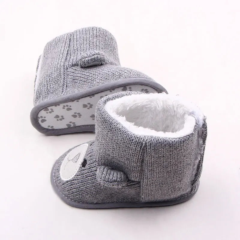New Autumn and Winter Styles of Baby Shoes for 0-1 Year Old: Little Bear Knitted Fleece Baby Cotton Boots and Walking Shoes