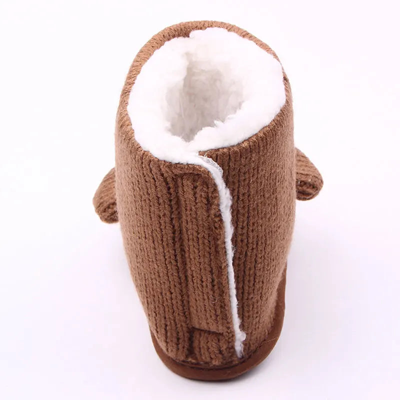 New Autumn and Winter Styles of Baby Shoes for 0-1 Year Old: Little Bear Knitted Fleece Baby Cotton Boots and Walking Shoes