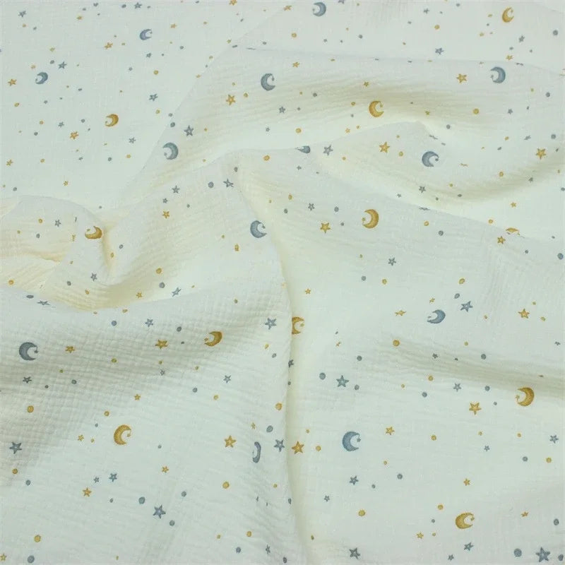 135x50cm Breathable Baby Cotton Double-Layer Gauze Star Moon Baby Clothing Fabric