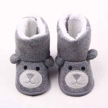 New Autumn and Winter Styles of Baby Shoes for 0-1 Year Old: Little Bear Knitted Fleece Baby Cotton Boots and Walking Shoes