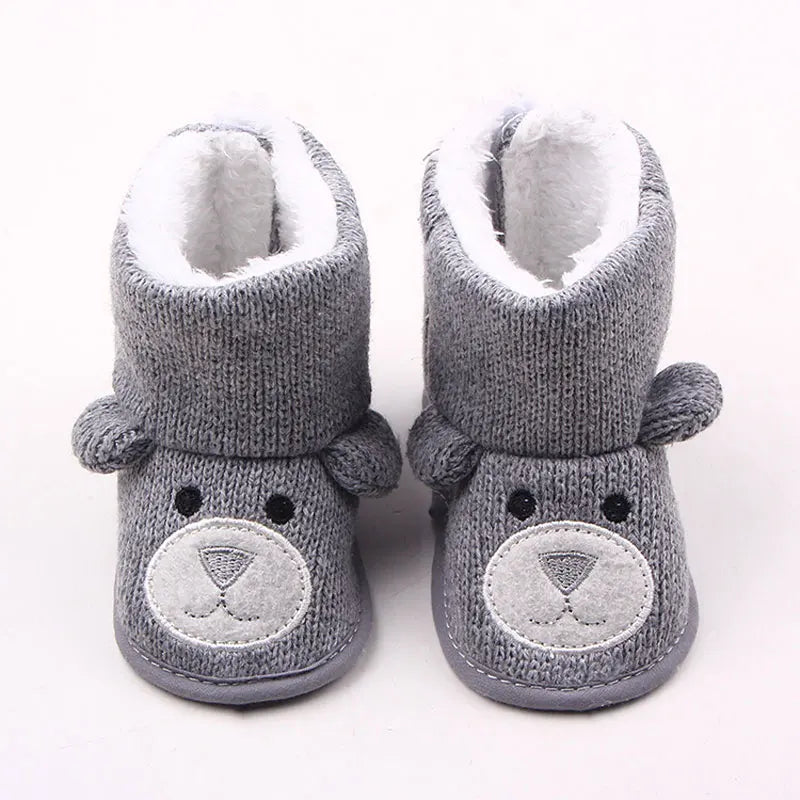 New Autumn and Winter Styles of Baby Shoes for 0-1 Year Old: Little Bear Knitted Fleece Baby Cotton Boots and Walking Shoes