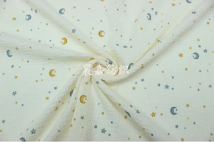 135x50cm Breathable Baby Cotton Double-Layer Gauze Star Moon Baby Clothing Fabric