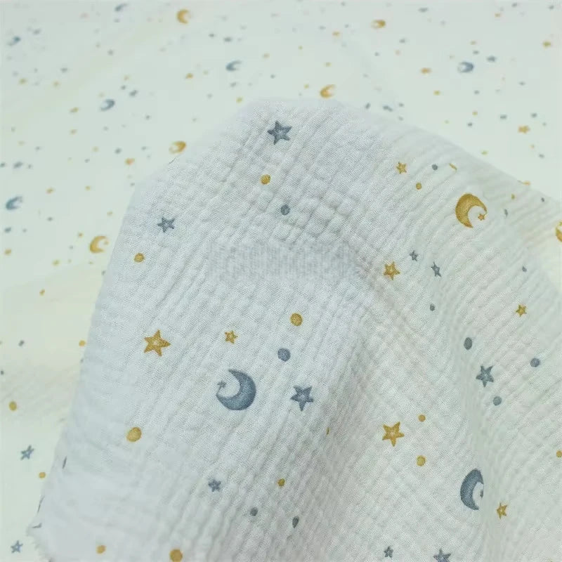 135x50cm Breathable Baby Cotton Double-Layer Gauze Star Moon Baby Clothing Fabric