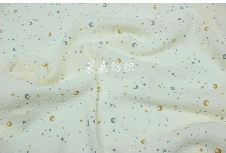 135x50cm Breathable Baby Cotton Double-Layer Gauze Star Moon Baby Clothing Fabric