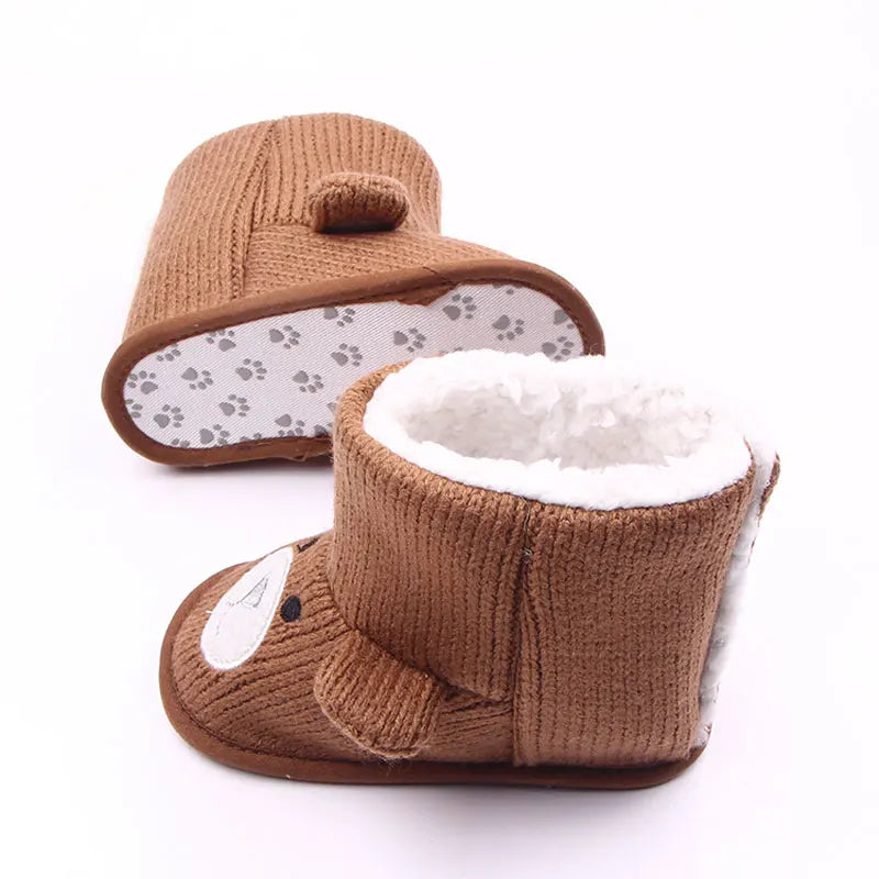 New Autumn and Winter Styles of Baby Shoes for 0-1 Year Old: Little Bear Knitted Fleece Baby Cotton Boots and Walking Shoes