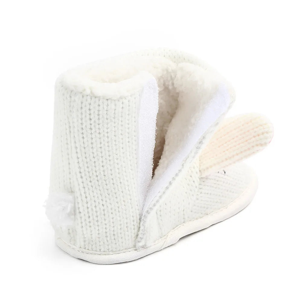 New Autumn and Winter Styles of Baby Shoes for 0-1 Year Old: Little Bear Knitted Fleece Baby Cotton Boots and Walking Shoes