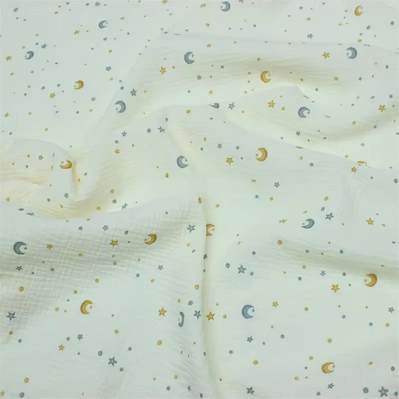 135x50cm Breathable Baby Cotton Double-Layer Gauze Star Moon Baby Clothing Fabric