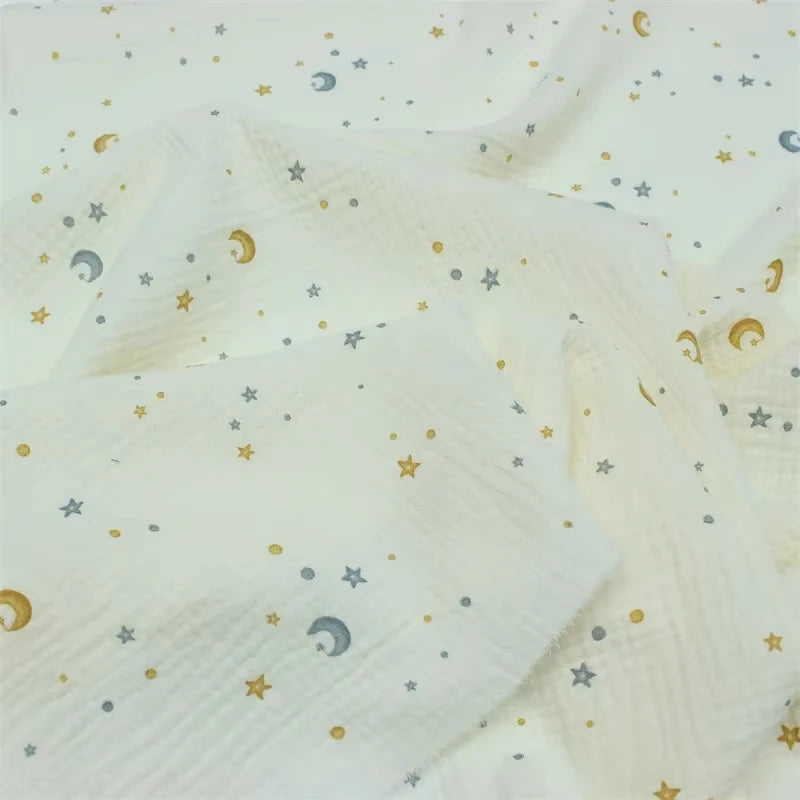 135x50cm Breathable Baby Cotton Double-Layer Gauze Star Moon Baby Clothing Fabric