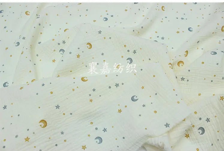 135x50cm Breathable Baby Cotton Double-Layer Gauze Star Moon Baby Clothing Fabric