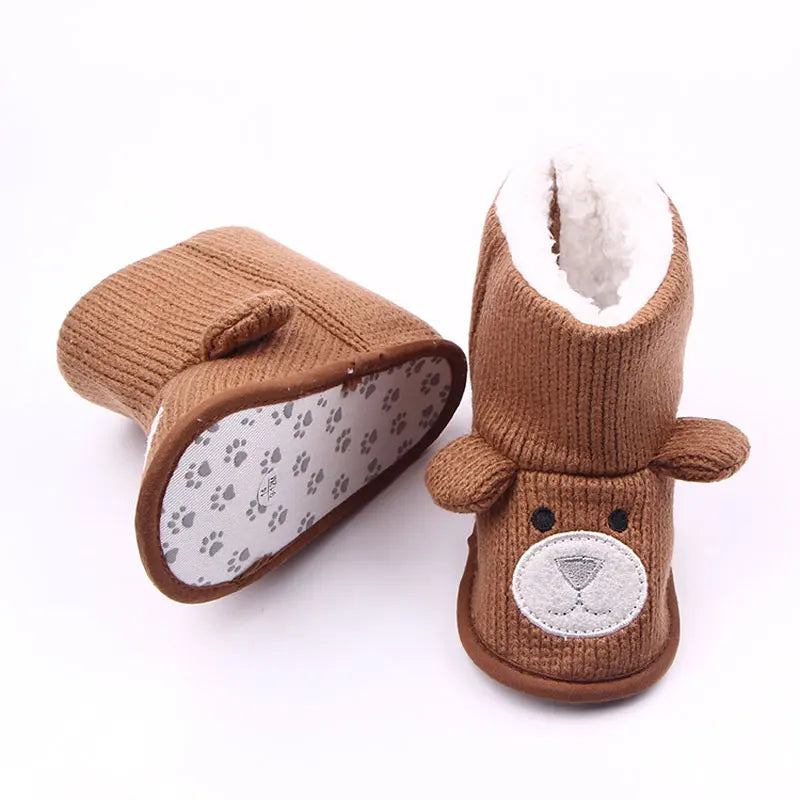 New Autumn and Winter Styles of Baby Shoes for 0-1 Year Old: Little Bear Knitted Fleece Baby Cotton Boots and Walking Shoes