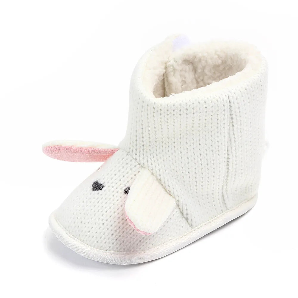 New Autumn and Winter Styles of Baby Shoes for 0-1 Year Old: Little Bear Knitted Fleece Baby Cotton Boots and Walking Shoes