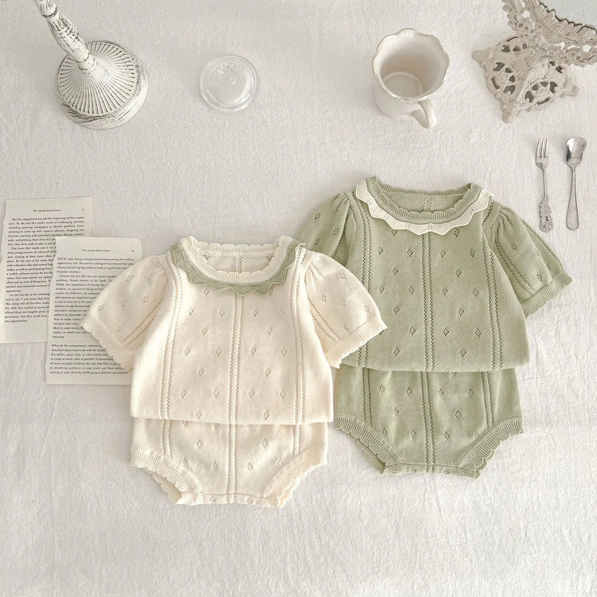 0-18M Summer Baby Clothing Set Hollow Out Knit Tee Tops Shorts Girls Suit Kids Fashion Baby Clothing 2Pcs Set