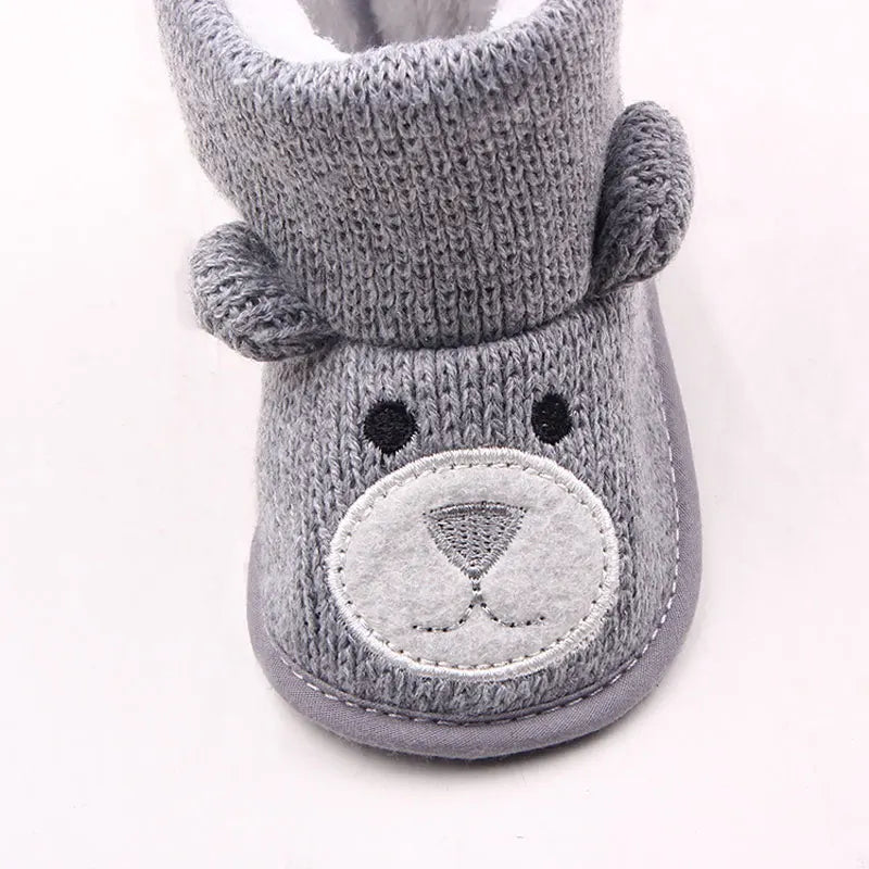 New Autumn and Winter Styles of Baby Shoes for 0-1 Year Old: Little Bear Knitted Fleece Baby Cotton Boots and Walking Shoes