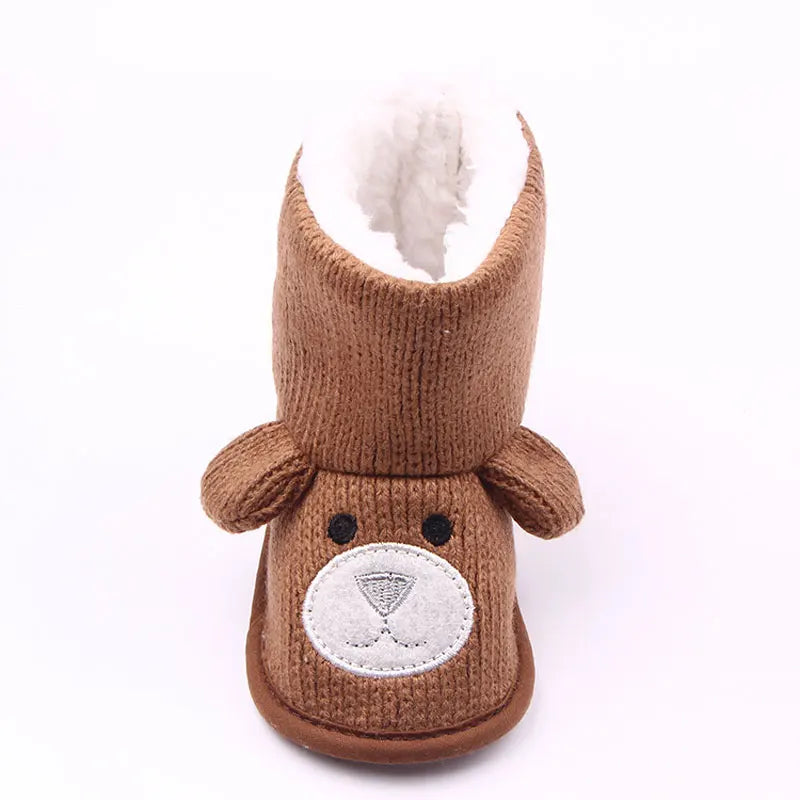 New Autumn and Winter Styles of Baby Shoes for 0-1 Year Old: Little Bear Knitted Fleece Baby Cotton Boots and Walking Shoes