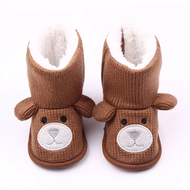 New Autumn and Winter Styles of Baby Shoes for 0-1 Year Old: Little Bear Knitted Fleece Baby Cotton Boots and Walking Shoes