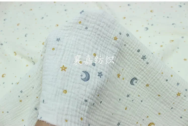 135x50cm Breathable Baby Cotton Double-Layer Gauze Star Moon Baby Clothing Fabric