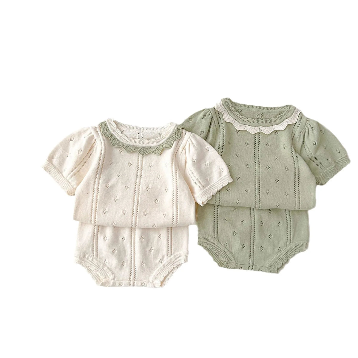 0-18M Summer Baby Clothing Set Hollow Out Knit Tee Tops Shorts Girls Suit Kids Fashion Baby Clothing 2Pcs Set